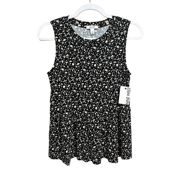 Nine West Tops - NWT Nine West Women's Sleeveless Babydoll Top Black With Floral Print Size S NEW